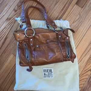 Ruehl No. 925 Brown Genuine Distressed Leather Large Tote Handbag.